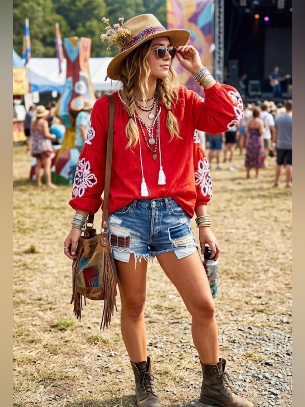 M Cotton blend Boho Fiesta embroidered blouse